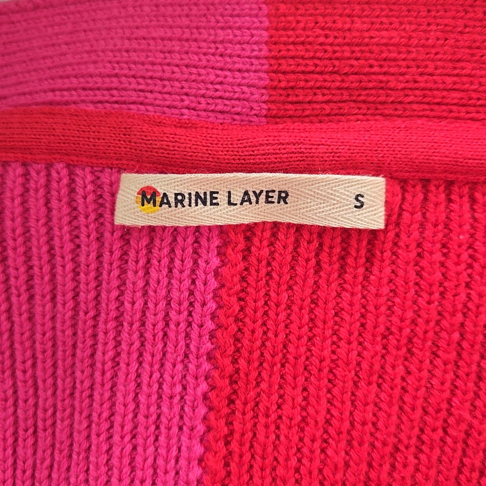 Marine Layer Wool Blend Colorblock Pink Red V-Neck Button Cozy Chic Cardigan New - Picture 6 of 8